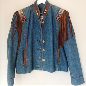 VTG Diamond Denim & Leather Fringe Western Jacket